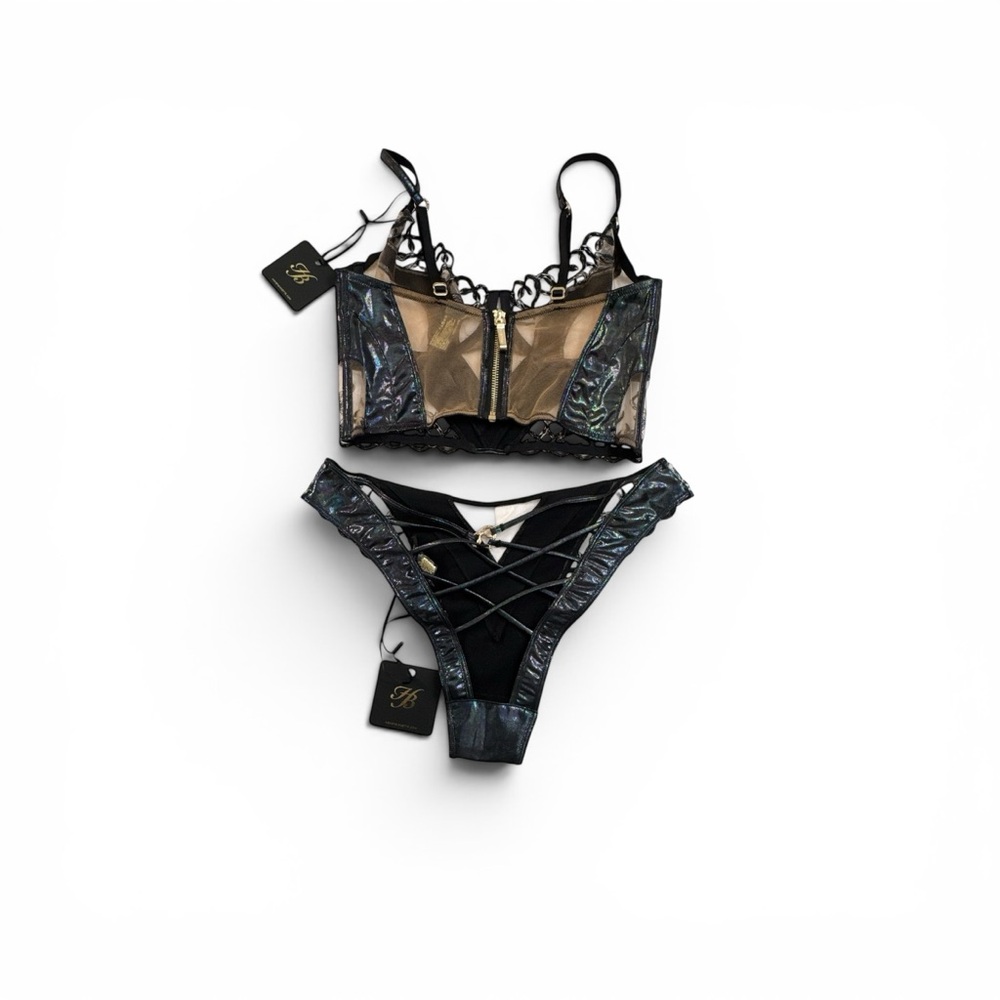 Honey Birdette OLYMPIA Bustier Black Oil Slick 2 Piece Set 32DDD & Small Panties - Picture 5 of 7